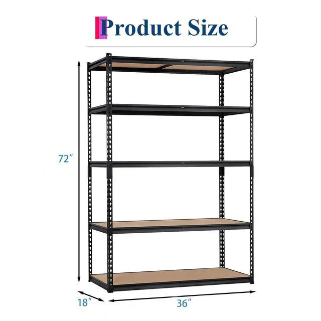 Alt view image 2 of 7 - Heavy Duty Garage Storage Shelves, 5-Tier Metal Adjustable Shelving Unit, Storage Shelving with 2500 LBS Capacity for Kitchen Pantry Basement Bathroom Laundry, 36" l x 18" w x 72" h