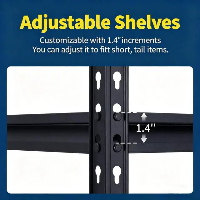 Alt view image 5 of 7 - Heavy Duty Garage Storage Shelves, 5-Tier Metal Adjustable Shelving Unit, Storage Shelving with 2500 LBS Capacity for Kitchen Pantry Basement Bathroom Laundry, 36" l x 18" w x 72" h