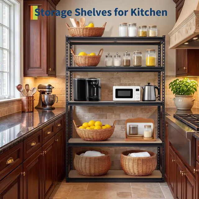 Alt view image 7 of 7 - Heavy Duty Garage Storage Shelves, 5-Tier Metal Adjustable Shelving Unit, Storage Shelving with 2500 LBS Capacity for Kitchen Pantry Basement Bathroom Laundry, 36" l x 18" w x 72" h