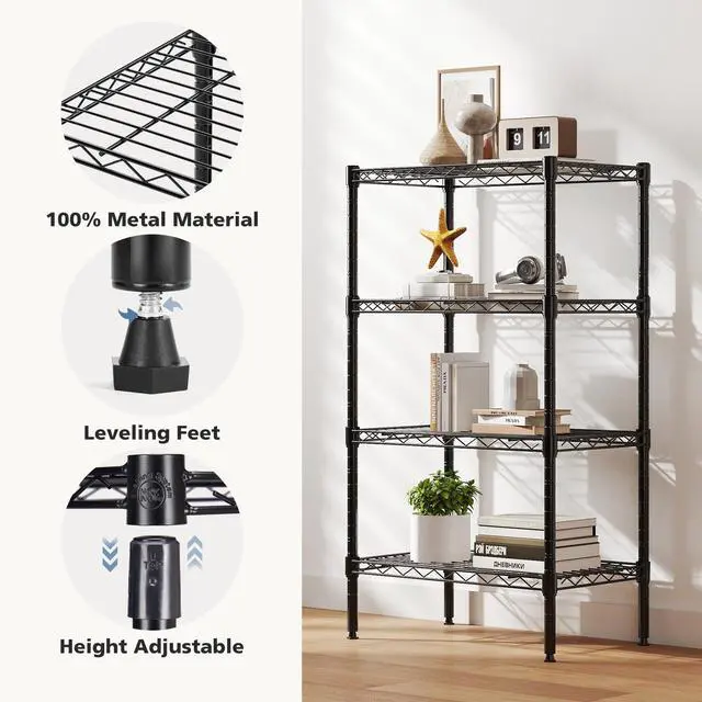 Alt view image 4 of 7 - 5-Tier Metal Storage Shelves, 23" W Adjustable Standing Storage Rack Shelf, Heavy Duty Steel Shelving Unit Organizers for Kitchen Bathroom Pantry Garage, 23.3" Wx13.4 Dx60 H
