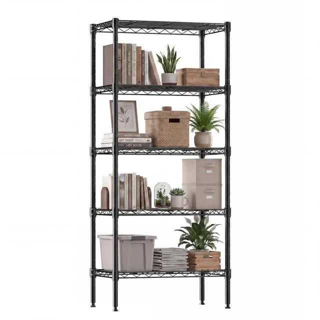 Main image of 5-Tier Metal Storage Shelves, 23" W Adjustable Standing Storage Rack Shelf, Heavy Duty Steel Shelving Unit Organizers for Kitchen Bathroom Pantry Garage, 23.3" Wx13.4 Dx60 H