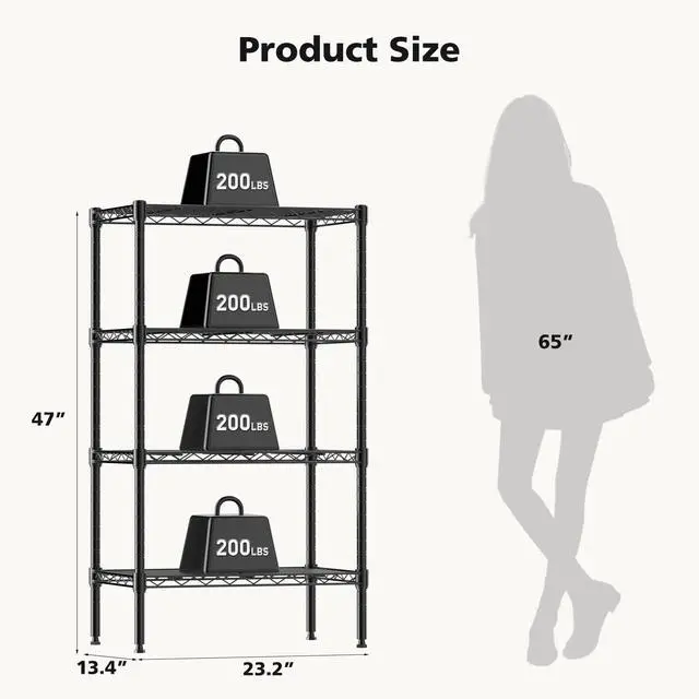 Alt view image 6 of 7 - 5-Tier Metal Storage Shelves, 23" W Adjustable Standing Storage Rack Shelf, Heavy Duty Steel Shelving Unit Organizers for Kitchen Bathroom Pantry Garage, 23.3" Wx13.4 Dx60 H