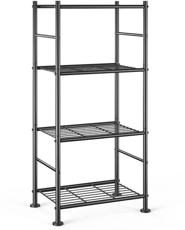 Main image of Storage Shelves - 4 Tier Shelf Organizer, Sturdy Metal Garage Shelving with Adjustable Leveling Feet, Space-Saving Shelves Organizer for Pantry, Laundry, Kitchen (18" x 12" x 44", Black)