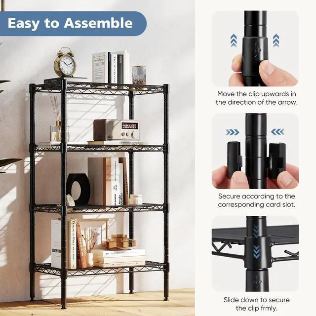 Alt view image 5 of 7 - 5-Tier Metal Storage Shelves, 23" W Adjustable Standing Storage Rack Shelf, Heavy Duty Steel Shelving Unit Organizers for Kitchen Bathroom Pantry Garage, 23.3" Wx13.4 Dx60 H
