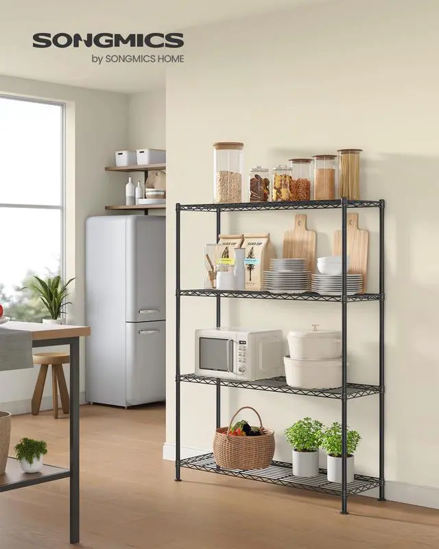 Alt view image 2 of 6 - Storage Shelf, Metal Wire Shelving Unit, Adjustable Shelves, for Garage, Bedroom, Living Room, Kitchen, Pantry, 4 Tier, 11.8 x 35.4 x 47.6 Inches, Ink Black ULGR194BH01S