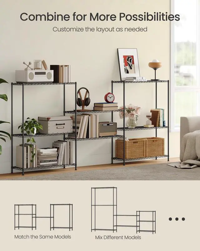 Alt view image 6 of 6 - Storage Shelf, Metal Wire Shelving Unit, Adjustable Shelves, for Garage, Bedroom, Living Room, Kitchen, Pantry, 4 Tier, 11.8 x 35.4 x 47.6 Inches, Ink Black ULGR194BH01S