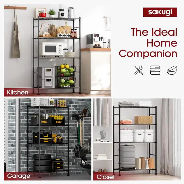 Alt view image 6 of 7 - Storage Shelves - 4 Tier Shelf Organizer, Heavy Duty Garage Shelving Unit with Leveling Feet, Stable Metal Shelves Organizer for Pantry, Kitchen and Closet, 33.0" W x 12.6" D x 57.2" H, Black