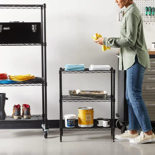 Alt view image 2 of 4 - 3-Shelf Adjustable Heavy Duty Steel Wire Rack Storage Shelving Organizer with Storage Space, Versatility and Ease of Use for Kitchen, Garage, 23.2" L x 13.4" W x 30" H, Black
