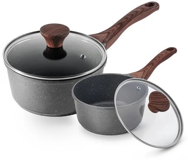 Main image of Nonstick Sauce Pan with Lid Saucepan Set, Swiss Granite Coating Sauce Pot Kitchen Cooking Pot Sets, Induction Comptable, Free of Intentionally Added PFOA, 1.5 + 2 QT