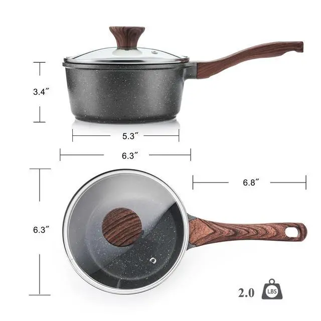 Alt view image 7 of 7 - Nonstick Sauce Pan with Lid Saucepan Set, Swiss Granite Coating Sauce Pot Kitchen Cooking Pot Sets, Induction Comptable, Free of Intentionally Added PFOA, 1.5 + 2 QT