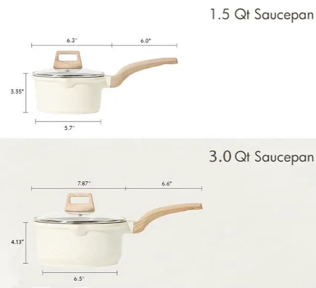 Alt view image 2 of 7 - 1.5Qt & 3.0Qt Sauce Pan Sets with Lid Cooking Pots Nonstick Saucepans Cookware Set with Pour Spout Small Kitchen Pot, Induction Comptable, Easy to Clean, PFOA FREE (White Granite)