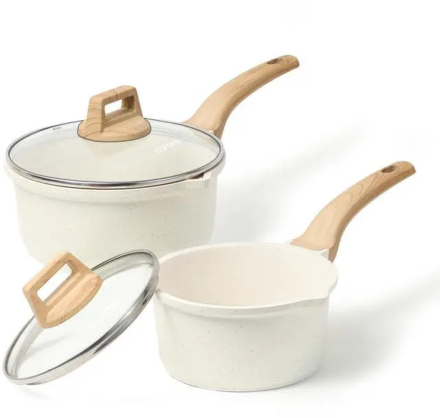 Main image of 1.5Qt & 3.0Qt Sauce Pan Sets with Lid Cooking Pots Nonstick Saucepans Cookware Set with Pour Spout Small Kitchen Pot, Induction Comptable, Easy to Clean, PFOA FREE (White Granite)