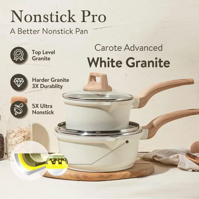 Alt view image 3 of 7 - 1.5Qt & 3.0Qt Sauce Pan Sets with Lid Cooking Pots Nonstick Saucepans Cookware Set with Pour Spout Small Kitchen Pot, Induction Comptable, Easy to Clean, PFOA FREE (White Granite)