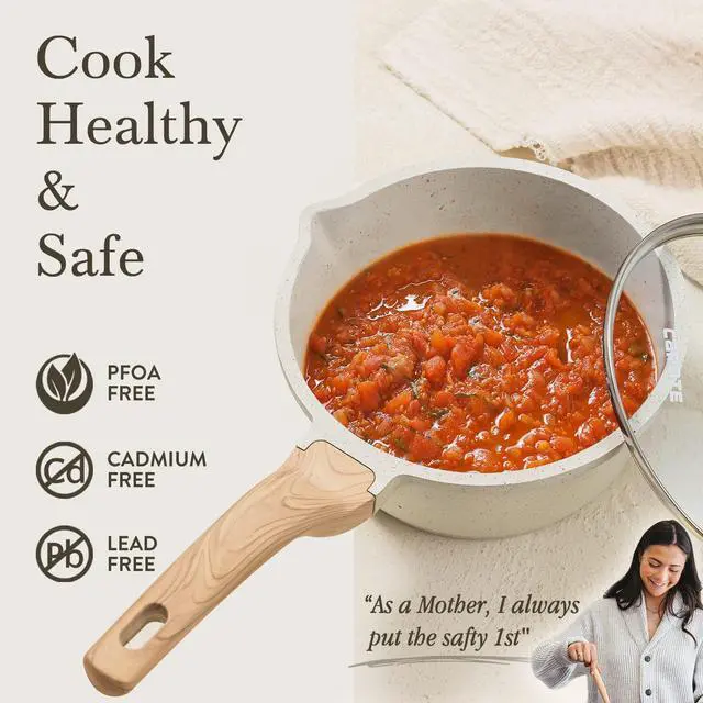 Alt view image 7 of 7 - 1.5Qt & 3.0Qt Sauce Pan Sets with Lid Cooking Pots Nonstick Saucepans Cookware Set with Pour Spout Small Kitchen Pot, Induction Comptable, Easy to Clean, PFOA FREE (White Granite)