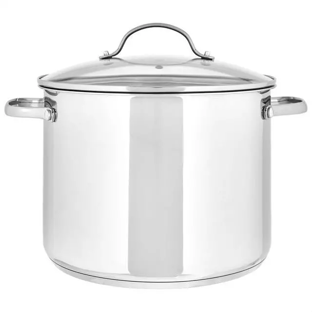 Alt view image 2 of 3 - Stainless Steel Induction Compatible Stock Pot with Glass Lid, Oven Safe, Dishwasher Safe, Sturdy, 8 Quart, Silver
