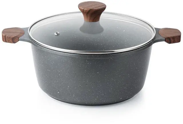 Main image of Nonstick Stock Pot with Lid, 4.5 Quart Induction Cooking Pot with Tempered Glass Lid, Stew Pot with Swiss Nonstick Granite Coating, PFOA PFOS APEO Free, Gray