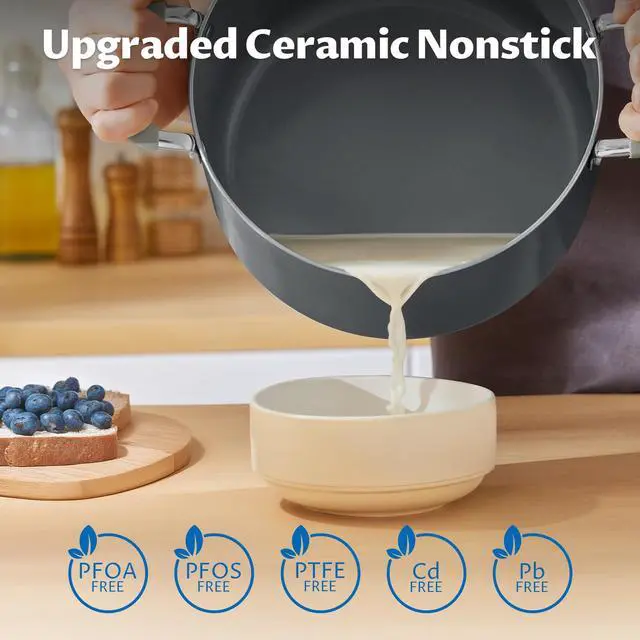 Alt view image 2 of 7 - 8 Quart Nonstick Stock Pot with Lid - Ceramic Large Soup Pot for Family Cooking, Induction Ready, Stay-Cool Silicone Handles, Easy Cleanup, Perfect for Stews, Pasta & Batch Cooking