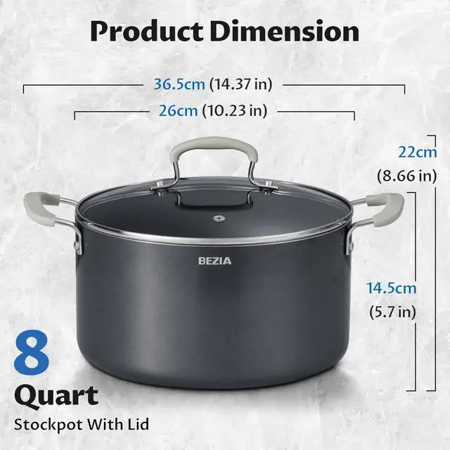 Alt view image 7 of 7 - 8 Quart Nonstick Stock Pot with Lid - Ceramic Large Soup Pot for Family Cooking, Induction Ready, Stay-Cool Silicone Handles, Easy Cleanup, Perfect for Stews, Pasta & Batch Cooking