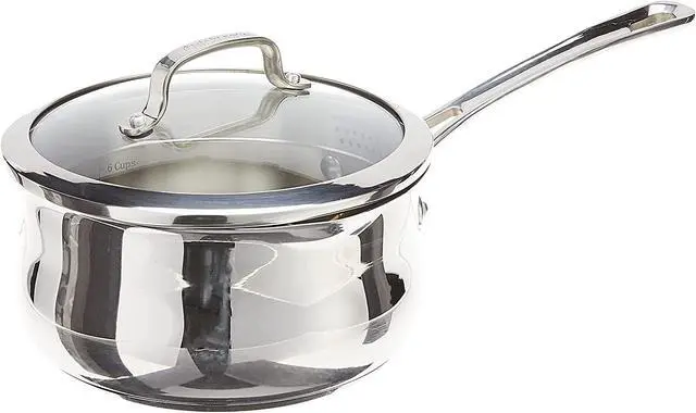 Alt view image 4 of 5 - 419-18P 2-Quart Pour Saucepan with Cover Contour Cookware, Stainless Steel
