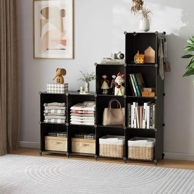 Alt view image 4 of 7 - Cube Storage Organizer Closet Storage Shelves DIY Stackable Plastic Storage 12 Cube Bookshelf, Ideal Storage Organizer for Closet, Home, Bedroom, Black