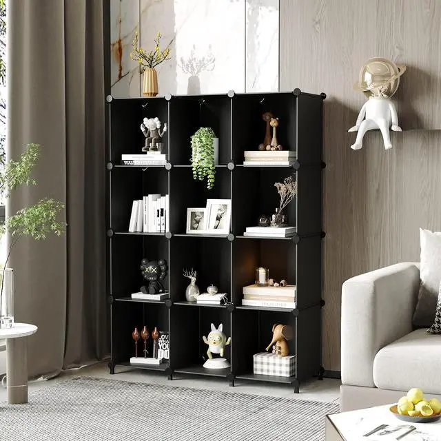 Alt view image 5 of 7 - Cube Storage Organizer Closet Storage Shelves DIY Stackable Plastic Storage 12 Cube Bookshelf, Ideal Storage Organizer for Closet, Home, Bedroom, Black
