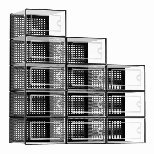 Main image of X-Large Shoe Storage Boxes Organizers Clear Plastic Stackable 12 Pack, Shoe Rack & Holder Substitute, Sneaker Containers, Toy Storage Organizer Bins for Entryway, Closet, Under Bed, Black