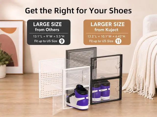 Alt view image 2 of 7 - X-Large Shoe Storage Boxes Organizers Clear Plastic Stackable 12 Pack, Shoe Rack & Holder Substitute, Sneaker Containers, Toy Storage Organizer Bins for Entryway, Closet, Under Bed, Black