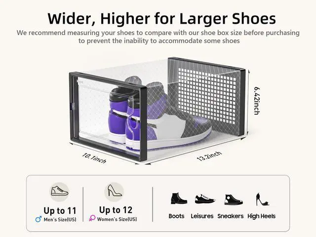 Alt view image 3 of 7 - X-Large Shoe Storage Boxes Organizers Clear Plastic Stackable 12 Pack, Shoe Rack & Holder Substitute, Sneaker Containers, Toy Storage Organizer Bins for Entryway, Closet, Under Bed, Black
