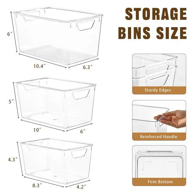 Alt view image 2 of 7 - 12 Pack Organizers and Storage, Pantry Organization and Storage Bins, Cabinet Organizer, Clear Plastic Storage Containers with HandleAcrylic Storage Bins (4 Small&4 Middle&4 Large