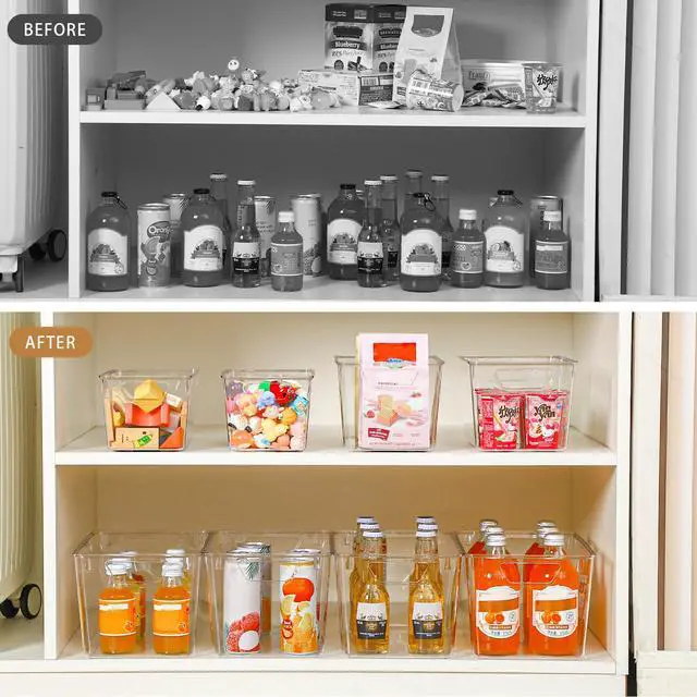Alt view image 5 of 7 - 12 Pack Organizers and Storage, Pantry Organization and Storage Bins, Cabinet Organizer, Clear Plastic Storage Containers with HandleAcrylic Storage Bins (4 Small&4 Middle&4 Large