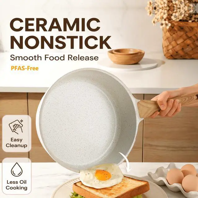 Alt view image 3 of 7 - Nonstick Ceramic Cookware Set, 13-Piece Non-toxic Pots and Pans Set, Healthy Kitchen Cooking Set with Stay-Cool Handles, Silicone Tools and Pot Protectors, PFAS Free