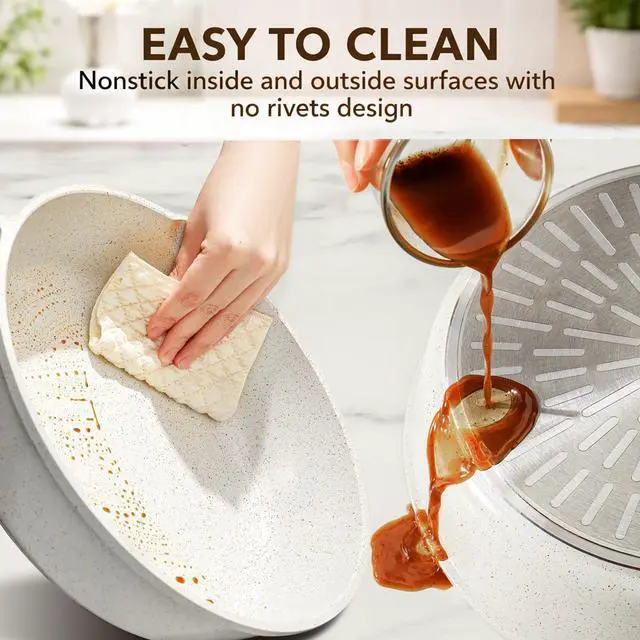 Alt view image 5 of 7 - Nonstick Ceramic Cookware Set, 13-Piece Non-toxic Pots and Pans Set, Healthy Kitchen Cooking Set with Stay-Cool Handles, Silicone Tools and Pot Protectors, PFAS Free