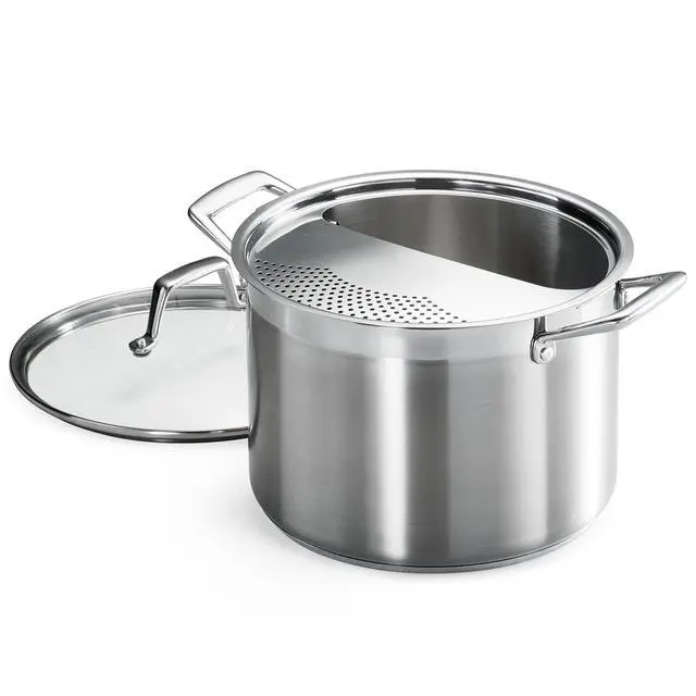 Alt view image 2 of 7 - Lock & Drain Stainless Steel 8-Quart Pasta Pot with Lid and Strainer