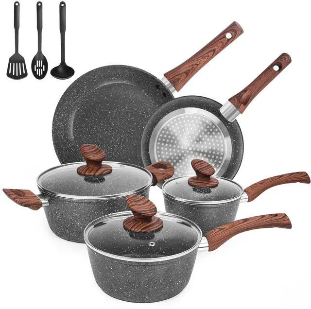 Main image of Granite Pots and Pans Set Non Stick, 11 Piece Die-Cast Induction Cookware Set, Nonstick Kitchen Cooking Set w/Frying Pans & Saucepans, PFOA Free