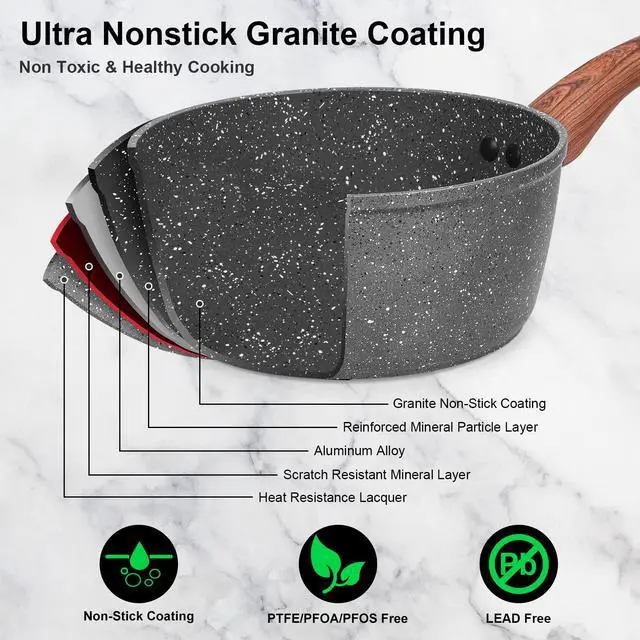 Alt view image 3 of 7 - Granite Pots and Pans Set Non Stick, 11 Piece Die-Cast Induction Cookware Set, Nonstick Kitchen Cooking Set w/Frying Pans & Saucepans, PFOA Free