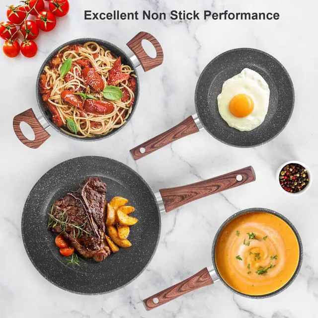Alt view image 7 of 7 - Granite Pots and Pans Set Non Stick, 11 Piece Die-Cast Induction Cookware Set, Nonstick Kitchen Cooking Set w/Frying Pans & Saucepans, PFOA Free