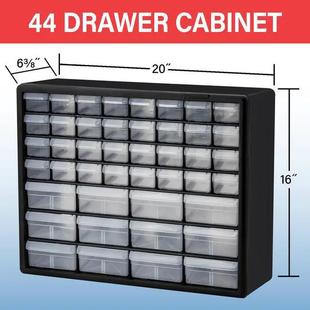 Alt view image 2 of 7 - 44-Drawer Plastic Drawer Storage Cabinet for Garage Organization, Bead Organizer, Building Bricks Storage, Teacher Toolbox, Makeup Organizer, 20" W x 6" D x 16" H, 10144 Black
