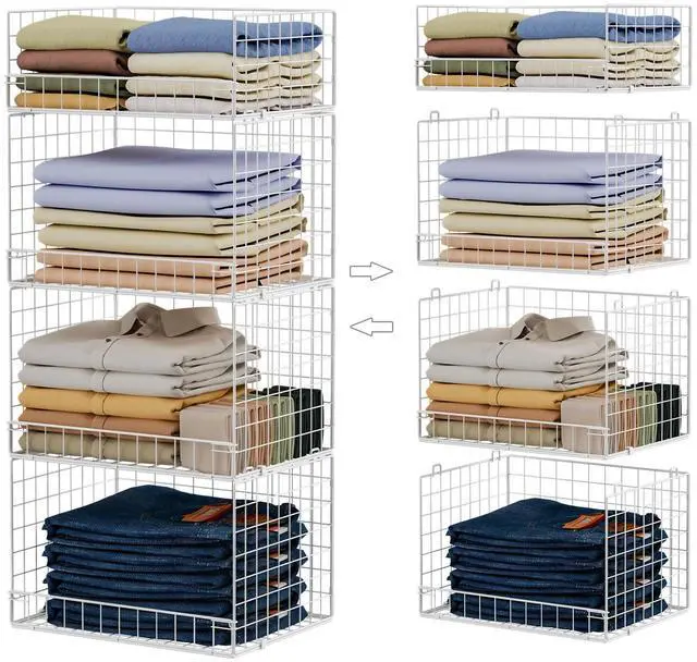 Main image of 4 Tier Stackable Closet Organizers and Storage Shelves, Foldable Closet Shelf Organizer System, Stackable Storage Bins Drawers for Clothes Organizer System, WhitePatent No. 30022416