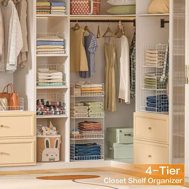 Alt view image 2 of 7 - 4 Tier Stackable Closet Organizers and Storage Shelves, Foldable Closet Shelf Organizer System, Stackable Storage Bins Drawers for Clothes Organizer System, WhitePatent No. 30022416
