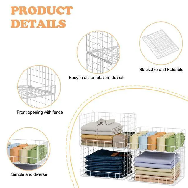 Alt view image 3 of 7 - 4 Tier Stackable Closet Organizers and Storage Shelves, Foldable Closet Shelf Organizer System, Stackable Storage Bins Drawers for Clothes Organizer System, WhitePatent No. 30022416