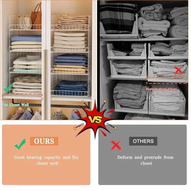 Alt view image 4 of 7 - 4 Tier Stackable Closet Organizers and Storage Shelves, Foldable Closet Shelf Organizer System, Stackable Storage Bins Drawers for Clothes Organizer System, WhitePatent No. 30022416