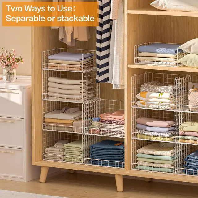 Alt view image 5 of 7 - 4 Tier Stackable Closet Organizers and Storage Shelves, Foldable Closet Shelf Organizer System, Stackable Storage Bins Drawers for Clothes Organizer System, WhitePatent No. 30022416