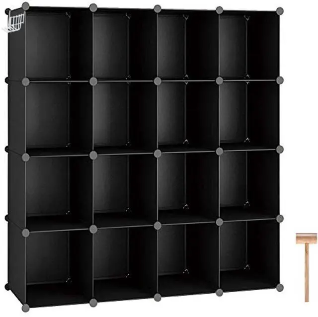 Main image of Cube Storage Organizer, 16-Cube Shelves Units, Plastic Storage Cubes, DIY Closet Organizer, Modular Closet Storage Shelves Ideal for Home, Bedroom, 48.4" L × 12.4" W × 48.4" H Black SUM3016H