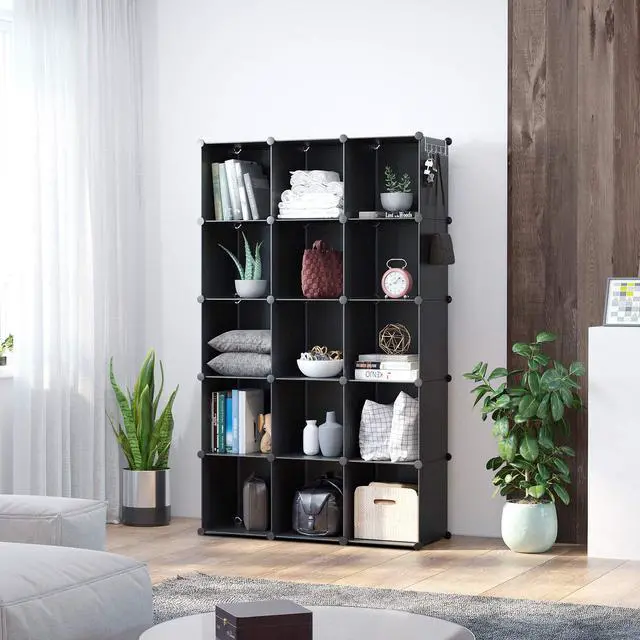 Alt view image 4 of 7 - Cube Storage Organizer, 16-Cube Shelves Units, Plastic Storage Cubes, DIY Closet Organizer, Modular Closet Storage Shelves Ideal for Home, Bedroom, 48.4" L × 12.4" W × 48.4" H Black SUM3016H