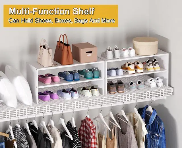 Alt view image 6 of 7 - White Shoe Rack Organizer for Closet, 2-Tier Expandable Shoe Shelf, Stackable Iron Wood Combination Small Shoe Racks Shelves for Closets, Entryway,Small Space,Hallway,Bedroom,Bathroom,6-12 Pairs