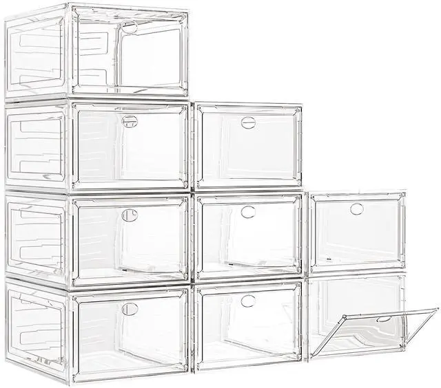 Main image of Large Clear Shoe Boxes OrganizerThicker Material Stronger Shoe Box with Magnetic Door, Stackable Shoe Storage Box for Closet, Foldable Space-Saving Storage Bins Shoe Cabinet, White 9 Pack