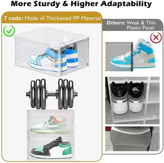 Alt view image 5 of 7 - Large Clear Shoe Boxes OrganizerThicker Material Stronger Shoe Box with Magnetic Door, Stackable Shoe Storage Box for Closet, Foldable Space-Saving Storage Bins Shoe Cabinet, White 9 Pack