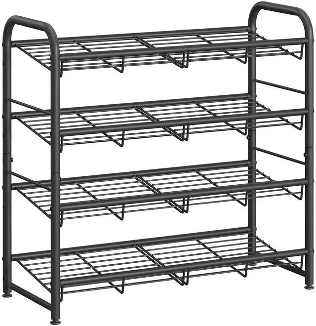 Main image of Stackable Shoe Rack, 4 Tier Metal Shoes Rack Storage Shelf, Holds up to 16 Pairs Shoes, Adjustable Slanted Shelves Shoe Tower Organizer for Closet Entryway Small Spaces, Black