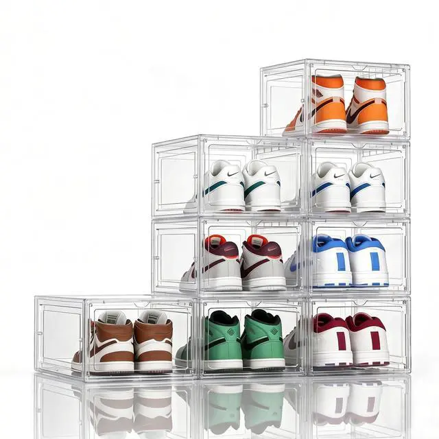 Main image of 8 Pack US 15 XXL Clear Shoe Storage Boxes Stackable, Shoe Organizer Clear Plastic Shoe Boxes, Shoe Case