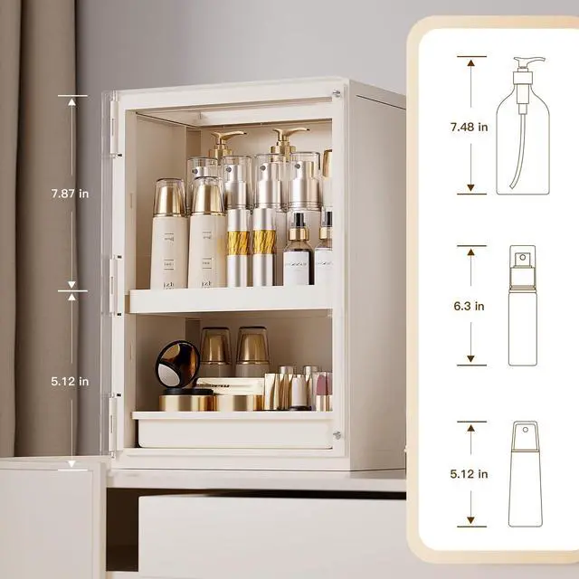 Alt view image 4 of 7 - Makeup Organizer with Drawers and Lid, Large Skincare Organizer for Vanity, Dustproof Cosmetic Organizer and Makeup Storage Box with Brush Holder for Dresser, Bathroom Countertop